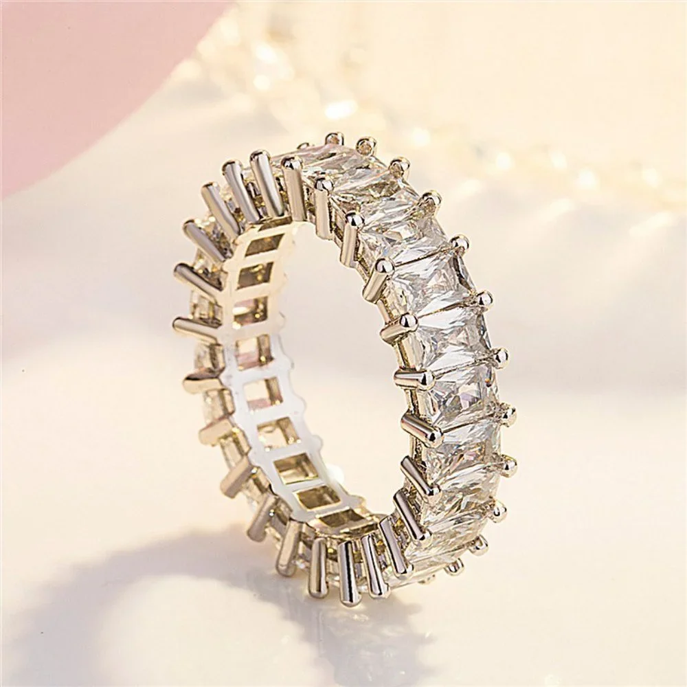 NEW 925 Silver Baguette Diamond Full Eternity Ring